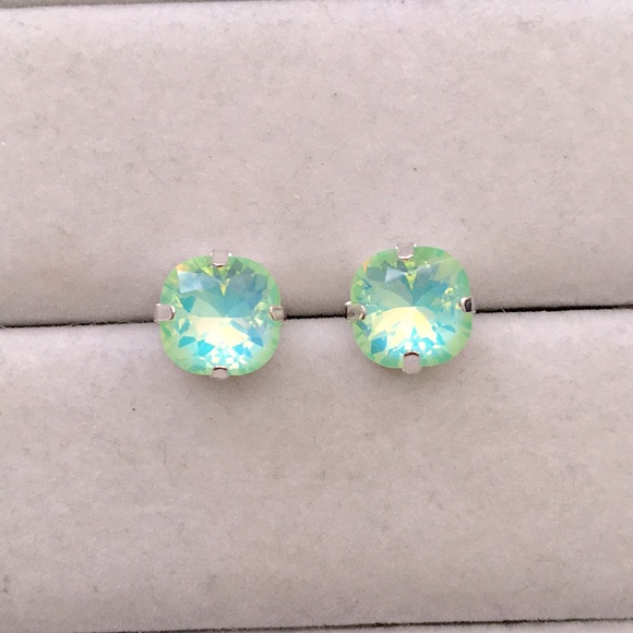 Jewelry - Pacific Opal Aurora Borealis + Silver Cushion Cut Crystal Earrings